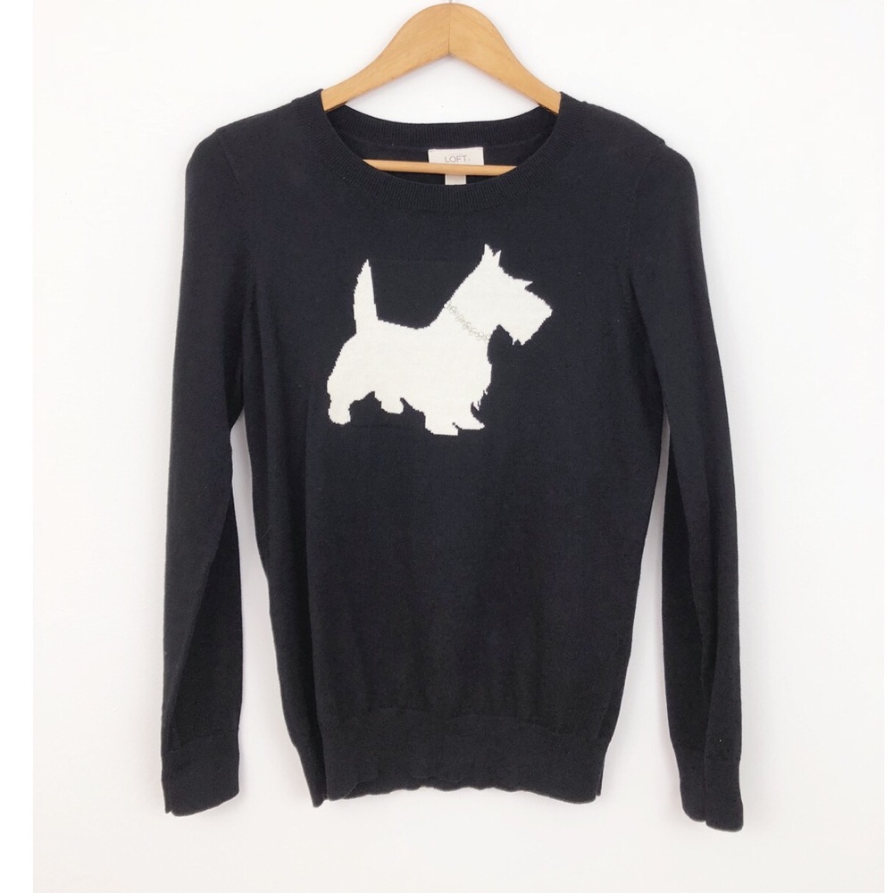 Ann Taylor Loft Scotty Dog Black Sweater